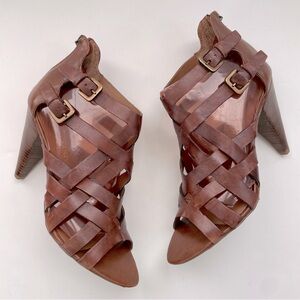 Franco Sarto BrownLeather Strappy Open-Toe Heels Sandals‎